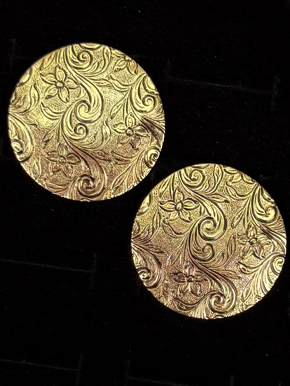 Vintage brass, botanical etched Ornate Round Statement pierced Earrings